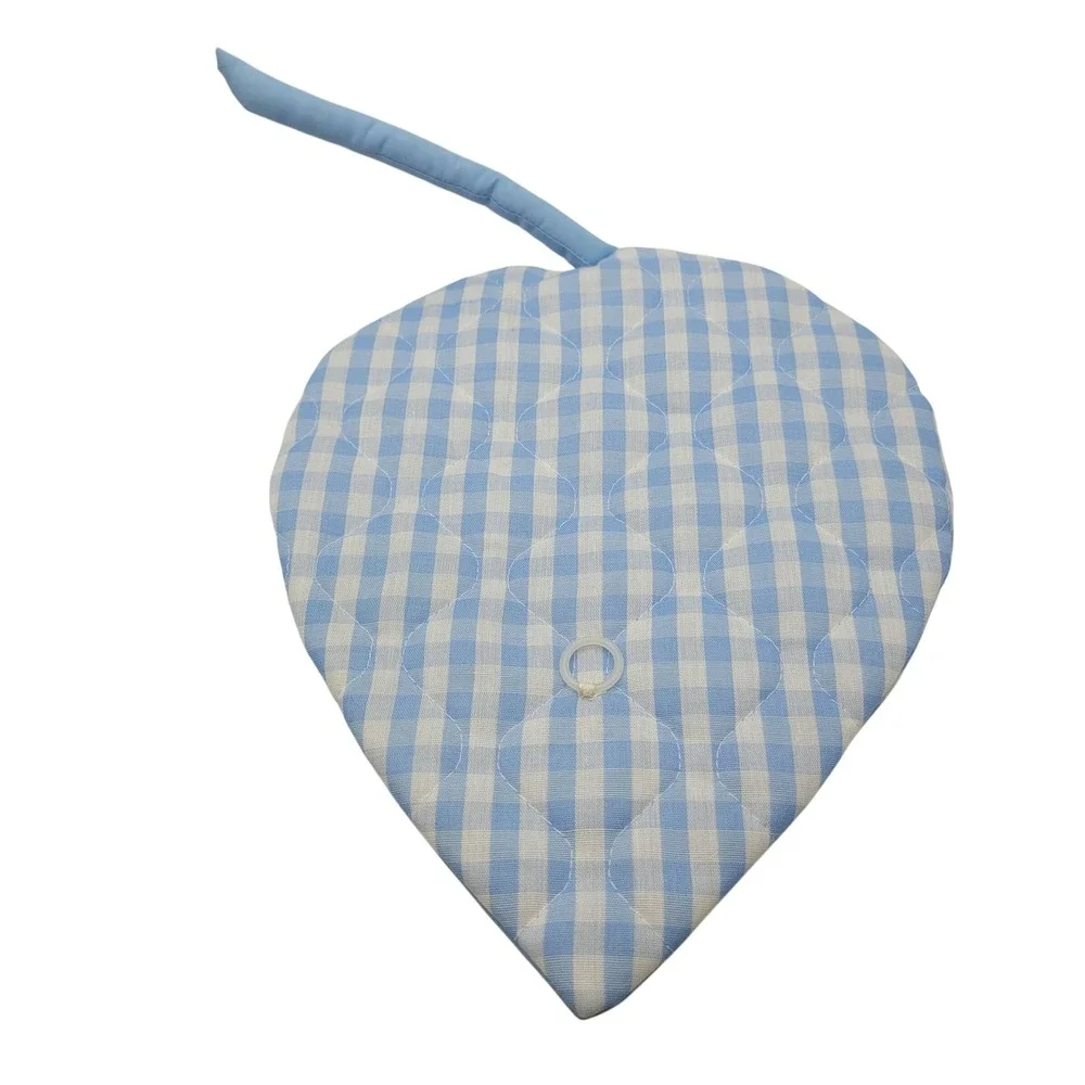 Quilted Gingham Mouse Trivet Pot Holder Flat Handmade Kitchen Decor Blue Hanging